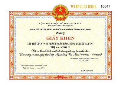 Download file Giấy khen tập thể CBCNV chi nhánh Ngân hàng (chuẩn in) chất lượng cao