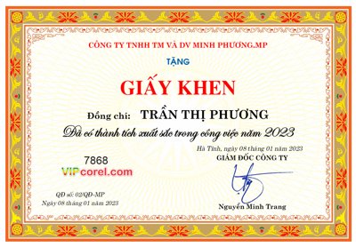 File gốc Giấy khen thành tích xuất sắc trong công việc năm 2023 (phong cách) tối giản