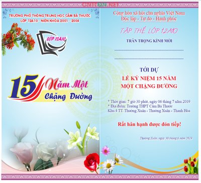 File tranh Giấy mời họp lớp 15 năm một chặng đường file CDR (file gốc) chuẩn màu in