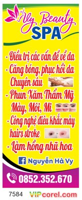 File gốc Mẫu biển quảng cáo đứng Vy Beauty Spa file corel (in lụa) tranh mã đáo