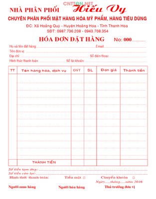 Tải file gốc Mẫu hóa đơn đặt hàng mỹ phẩm Hiếu Vy Corel dùng cho in ấn