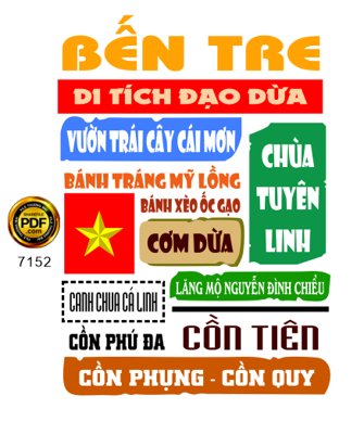 File tranh Mẫu in áo du lịch tỉnh Bến Tre file corel (bản gốc) in lụa 3D