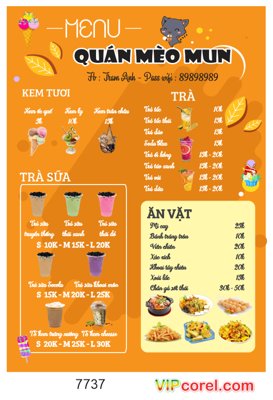 File tranh Mẫu menu quán Mèo Mun - kem tươi văn vặt (bản gốc) in lụa dán tường