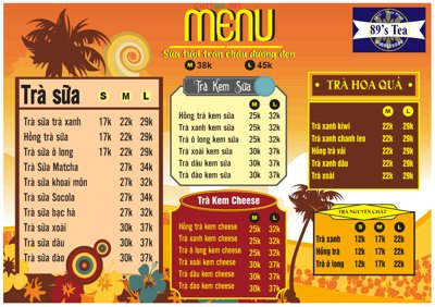 File gốc Mẫu menu sữa tươi - trà sữa - hoa quả file CDR (in mica) làm quà tặng