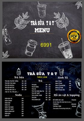 File tranh gốc PSD Mẫu menu trà sữa T&T tone đen file corel còn nguyên layer