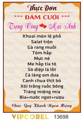 File tranh gốc Mẫu thực đơn đám cưới Trọng Công và Mai Ánh (bản đẹp) độc quyền