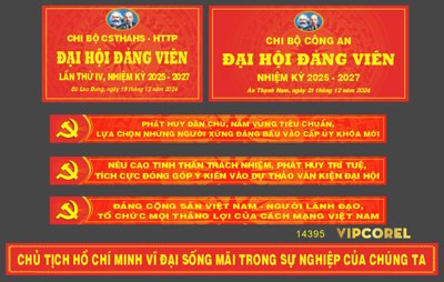 File tranh Market Đại hội đảng viên chi bộ Công An file corel (ảnh gốc) độc quyền