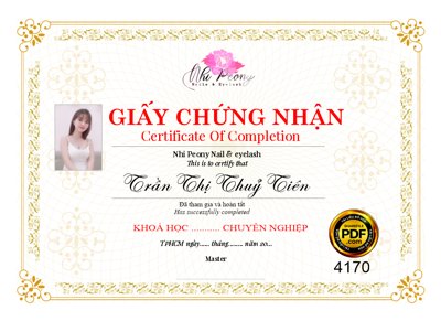 Tải file Market Giấy chứng nhận khóa học Nail & eyelash (ảnh gốc) in tranh kính