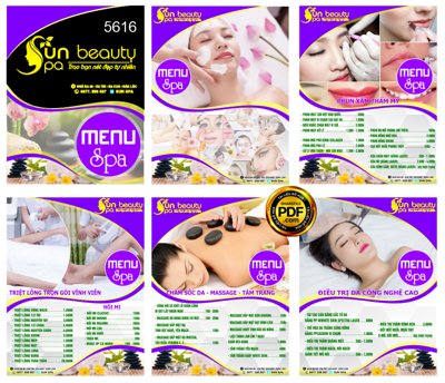 File in trần Market menu Sun Spa Beauty - trao bạn nét đẹp tự nhiên (bản gốc) mây trời
