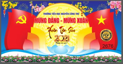 File tranh Market trường tiểu học Nguyễn Công Chứ - mừng đảng mừng xuân (bản gốc) in lụa dán tường