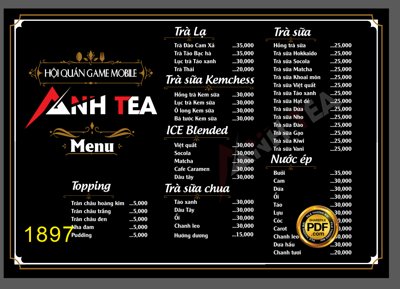 Download file Menu Anh Tea - Hội quán game mobile file CDR (gốc) in mica cao cấp