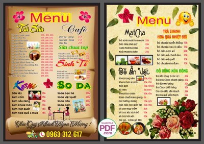 Download file gốc Menu Cà phê - Trà sữa - soda file vector PDF & CDR (in mica) trong suốt