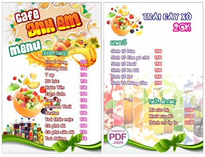 Download file gốc Menu Cafe Anh Em file vector PDF & CDR (in mica) 3D