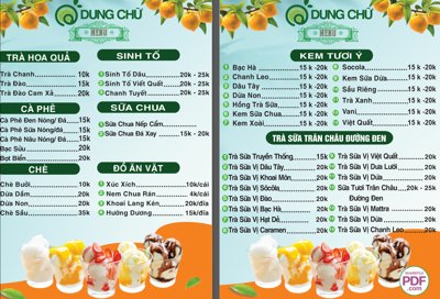 Tải file Menu Dung Chữ - Trà - sinh tố - đồ ăn vặt file PDF và file CDR (gốc) in trên mọi chất liệu