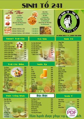File gốc in tráng gương Menu Sinh Tố 241 - ẩm thực - trái cây file vector PDF & CDR chi tiết