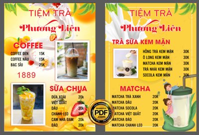File gốc in ấn Menu Tiệm trà Phương Liên - coffee - trà sữa file CDR (sẵn sàng tải về)