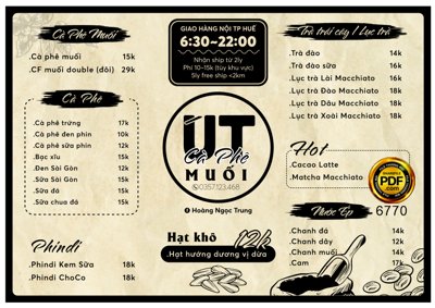 File tranh Menu cà phê muối Út - TP. Huế file corel (gốc) in vải canvas