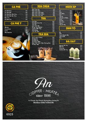 File ảnh Menu coffee milktea an since 1996 file corel (gốc) cho trang trí nhà hàng