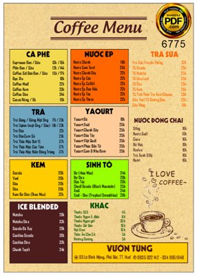Tải file Menu quán cà phê Coffee Menu file corel (ảnh gốc) in gạch 3D