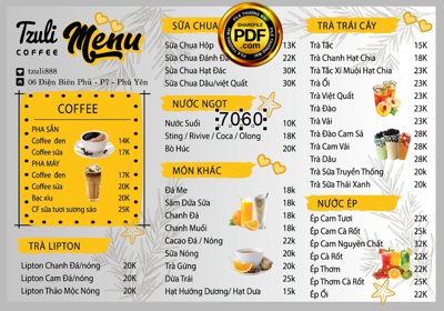 File gốc Menu quán cà phê Tzuli coffee file illustrator (in lụa) tranh mã đáo