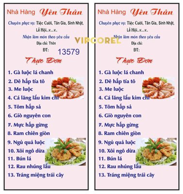 File tranh Menu thực đơn nhà hàng Yên Thân file corel (ảnh gốc) không bị mờ