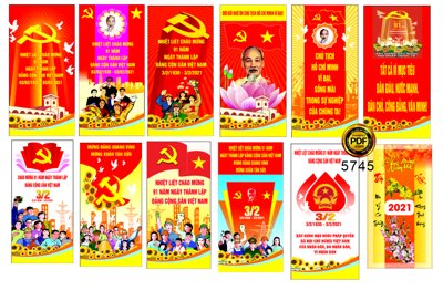 File PSD Pano đứng chào mừng ngày thành lập đảng 3-2 file corel (gốc) cho in quảng cáo