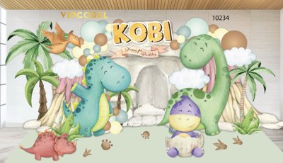 Ảnh mô tả file gốc in mica Party sinh nhật Kobi khủng long #54 file .AI