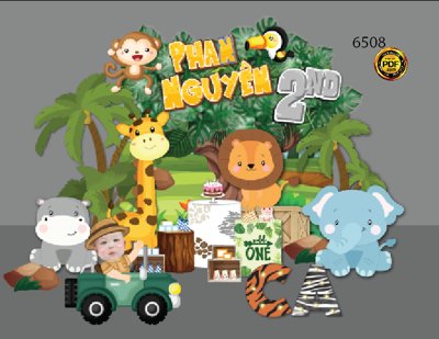 Tải file Party sinh nhật Phan Nguyên chủ đề rừng xanh safari #22 (gốc) in trên mọi chất liệu