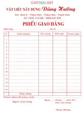File ảnh Phiếu giao hàng Vật liệu xây dựng Dũng Hường (gốc) in poster