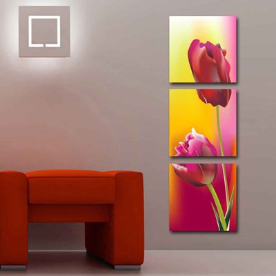 File in trần Tải tranh bộ ghép 3 tấm những bông hoa #64 (bản gốc) mây trời