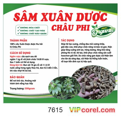 File gốc Tem nhãn Sâm Xuân Dược Châu Phi file corel (cho in ấn) từ Filetranh.com
