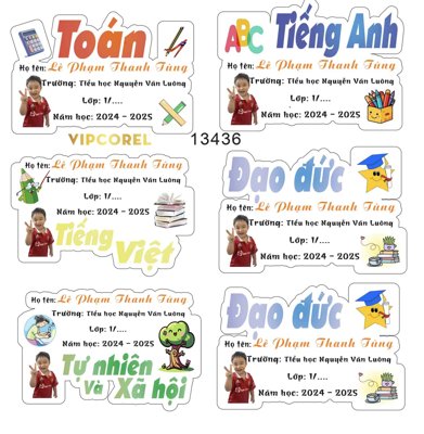 Tải về file gốc Tem nhãn các môn học trường tiểu học file corel (dùng cho in quảng cáo)
