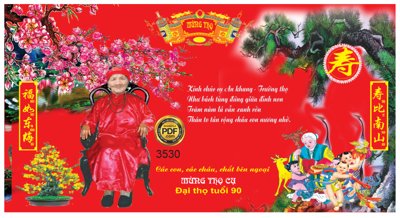 Download file gốc Thiết kế phông mừng thọ cụ bà 90 tuổi file corel (in lụa) hoa lá