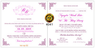 File tranh ảnh gốc Thiệp mời Minh Đức và Thùy Dung mã HD VIP 02 file corel dùng cho in khổ lớn