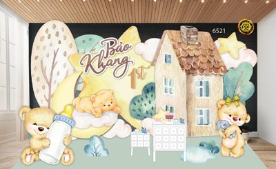 Download file gốc Tiệc sinh nhật Bảo Khang chủ đề con gấu #35 file EPS (in lụa) nghệ thuật