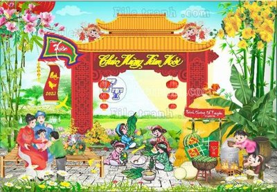 File tranh gốc in trần nhà Tieu canh Tet (2) 3D