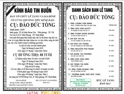 File gốc Tin buồn - danh sách ban tang lễ - lời cảm tạ file corel (PNG) chất lượng cao