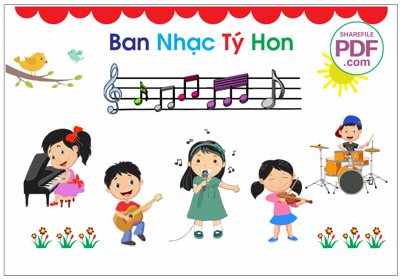 Chi tiết file tranh tráng gương Trang trí phòng học - Ban nhạc tý hon file PDF & CDR (ảnh gốc)