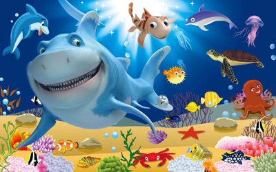 File ảnh Tranh 3D đại dương biển cả cá heo hoạt hình (gốc) in standee