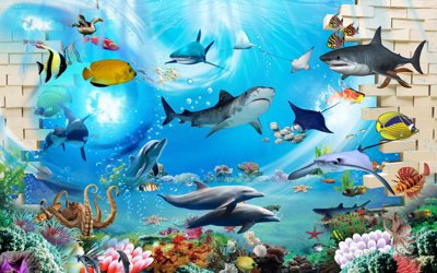 File tranh in trần Tranh 3D đại dương biển cả sinh vật biển #3 (ảnh gốc siêu nét)