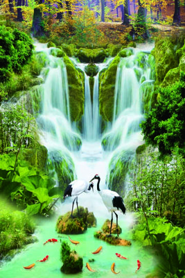 File gốc Tranh 3D khổ dọc phong cảnh thác nước núi rừng (PNG) trong suốt (transparent)