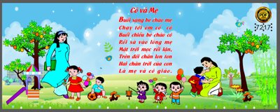 File gốc Tranh cô và mẹ trang trí trường học mới file corel (in lụa) cao cấp