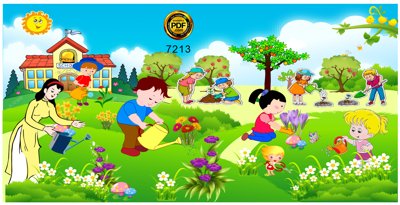 File gốc Tranh chăm sóc vườn hoa trang trí trường học file corel (ảnh rõ nét) để in