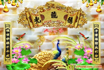 Download file Tranh cuốn thư phòng thờ, con công file PSD 15269 (gốc) in mica ốp bếp