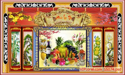 File gốc Tranh phòng thờ, bàn thờ, mâm ngũ quả file PSD 15074 (phong cách) châu Âu