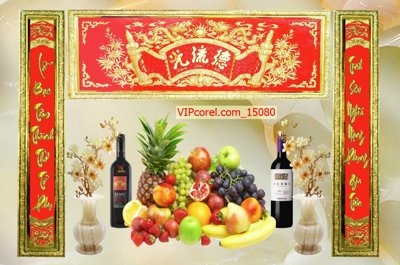 File in lụa Tranh phòng thờ, bàn thờ, mâm ngũ quả file PSD 15080 (chất lượng cao) Tranh phòng thờ, bàn thờ, mâm ngũ quả file PSD 15080