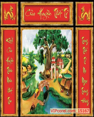 Tải file gốc in lụa Tranh phòng thờ, bàn thờ, mâm ngũ quả file PSD 15167 siêu nét