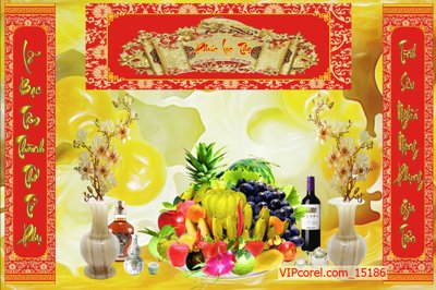 File tranh gốc in trần nhà Tranh phòng thờ, bàn thờ, mâm ngũ quả file PSD 15186 3D