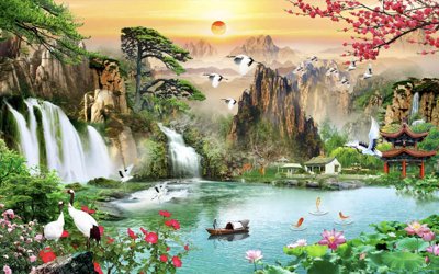 File gốc Tranh phong cảnh Sơn Thủy Hữu Tình đẹp #31 (ảnh chi tiết) để in trần