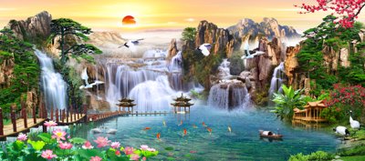 File gốc Tranh phong cảnh Sơn Thủy Hữu Tình đẹp #33 (trang trí) phòng làm việc